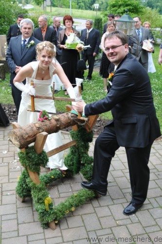 der Baumstamm wird zersägt